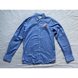 Men's Scotch & Soda Blue Cotton Casual Button-Up Shirt, size Medium